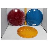 Three Vintage Glass Traffic Light Shades - Red, Ye