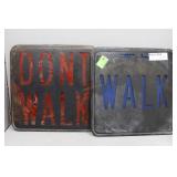 Vintage Glass Traffic Light Shades "Walk" and "Don