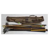 Antique 8 pc golf club set w/ bag, pool cut, extra