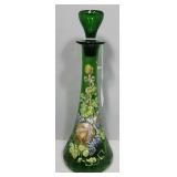 Vintage Green Glass Decanter w/ stopper, Hand-pain