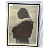 Framed Black and White Portrait of Child Hugging a