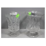Two Cut Glass Vases - 8.5" and 7.5" H