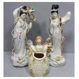 Two Oriental Porcelain Figurine ladies w/ basket o
