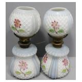 Pair Hand-painted Miniature Parlor Lamps with blue