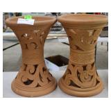 Complementary Pair of Handmade Clay Pottery Stands