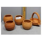 Grouping of Handmade Clay Small Flower Pots - 5 pc
