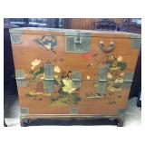 Asian hand painted cabinet with brass hardware