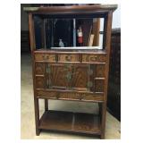 Asian bookcase style cabinet with brass hardware