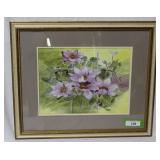 watercolor of purple flowers in frame - 25" x 21"