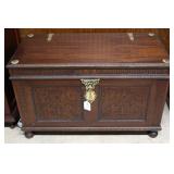 Asian motif Carved Cedar Chest w/ Gold Gilt Hardwa