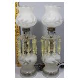 Pair Vintage Chandelier Crystal Boudoir Lamps w/ p