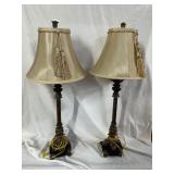 Pair 33"H Ornate Cast Lamp with marble base bronze