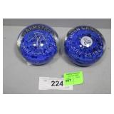 Two Astronaut Commemorative Art Glass Paperweights