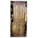 Primitive Pine Corner Cabinet - 2 pc - double door
