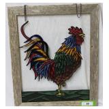 Puffy Paint Rooster on window panel in rough wood
