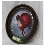 Artist signed girl in red bonnet original on paper