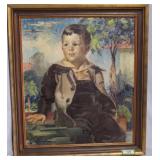 Portrait of young boy on bench artist signed lower