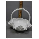 Fenton Hobnail Ruffletop Basket White Milkglass