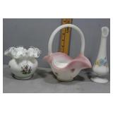 Three Signed Handpainted Fenton Art Glass: Vintage