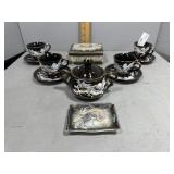 Handpainted Black China with dragon motif incl fou