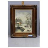 Bauman Signed Original Oil on Canvas of Snowy Barn