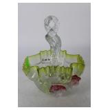 Hand-blown Crackle and Swirled Handled Basket with
