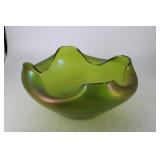 Ruffletop Art Glass Green Bowl 11" D x 5" H