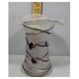 Ruffletop Translucent Vase with purple swirls - 8.