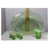 Green glass oval serving dish, opalescent green