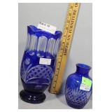 Two Cut to Clear Cobalt Vases - 6" Bud and 10" Bou