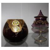 HP floral Victorian vase & covered pedestal in