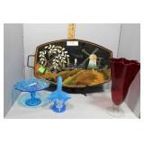 HP windmill tray, HP floral basket, cobalt stand