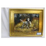 Bird dog acrylic on canvas in gold frame 22" x