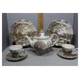 English Stoneware w/ landscape and floral motif -