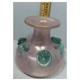 Murano Style Art Glass Vase in Pink and Turquoise