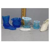 Five pc Blue and White Art Glass with Lenox slippe
