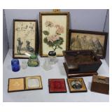 Framed prints, wood boxes, daguerreotypes, coin