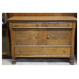 Tiger Oak Server with Carved Claw Feet 2-Drawer up