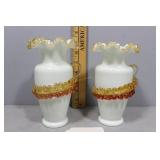 Pair Victorian Uranium Custard Glass Vase with Amb