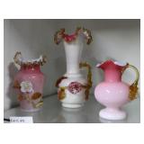 Victorian style pink cased ruffle top vase with