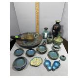 Engraved Bass and Wood Silk Iron Chinese Scoop & L