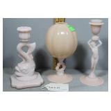 Three Cambridge Pink Crown Tuscan Glass: bud vase