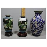 Three Cloisonnï¿½ Vases in blue, white hues and flor
