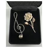 Two Sterling Broaches incl Musical Symbol and