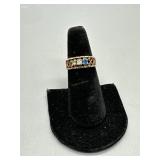 10kt Ring with green, clear, and blue birthstones