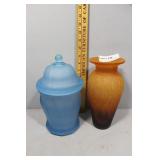 Frosted Baby Blue Lidded Candy Dish & Frosted Oran