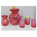 Fenton Cranberry Coin Dot Lemonade Set incl Large