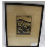 Wood block print of church 13" x 16"