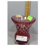 Cut to Clear Cranberry Glass 3-footed Vase - 7.25"