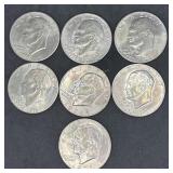 Seven Eisenhower Dollars: (2) 1971, 1974, (4)
